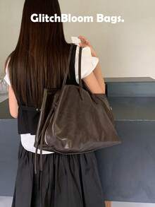 黑色大容量托特包，休閒尼龍單肩包，輕量通勤旅行手提包（不含配件） - 咖啡棕 - 查看 6