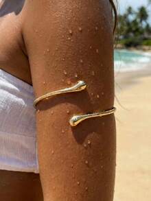 Minimalist Water Drop Open Arm Cuff, Polished Gold Adjustable Upper Arm Band, Exquisite Bohemian Style Beach Women's Summer Arm Accessory - Gold - View 1
