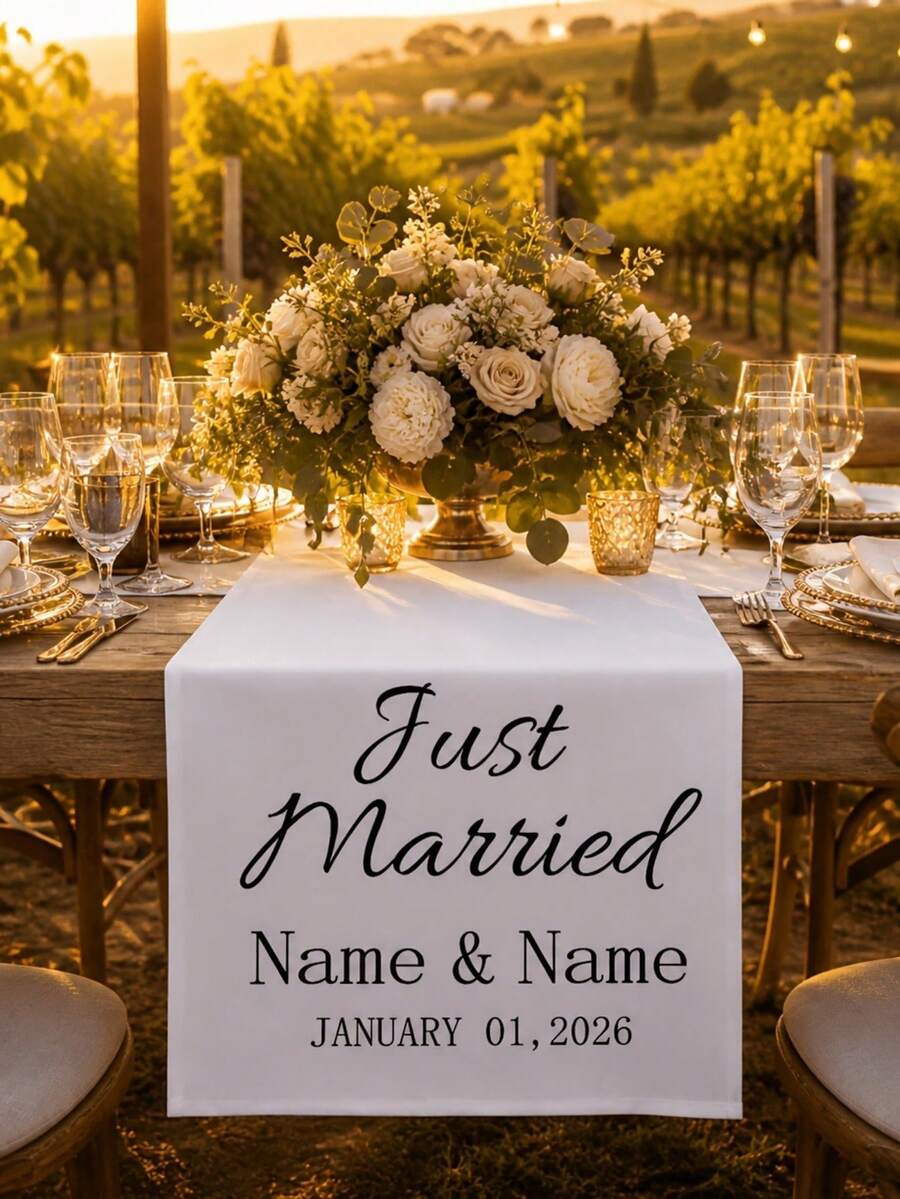 Personalized Text Table Runner - Customize Your Photo/Text & Photo - Add Your Custom Text - Fabric Table Runner Suitable For Party, Wedding, Anniversary, Birthday, Christmas Gift - Event Souvenir - Multicolor - View 1