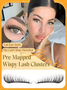Natural Eyelash Clusters, Dense Eyelash Clusters, Cat Eye Clusters, Natural Eyelash Extension Effect 10-15mm Pre-Set Eyelash Map, Single Eyelash Clusters, Eyelash Clusters - D - View 4