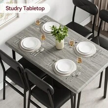 Space-Saving Dining Table Set For 4 – 5-Piece Modern Rectangular Table & PU Leather Padded Chairs – Sturdy Metal Frame – Waterproof Tabletop – Ideal For Small Spaces, Apartments, Home Office - Grey - View 4