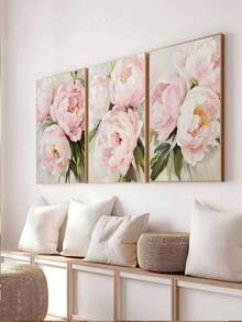 3pcs Vintage Melancholy Floral Wall Art, Dark Botanical Peony Art, Dark Academia Floral Wall Decor, Pink Peony Print, Soft Pink Floral Painting, Abstract Floral Poster, Personalized Home Decor Canvas Poster, Christmas Decoration, Christmas Gift, Framed/Unframed - Flower - View 8
