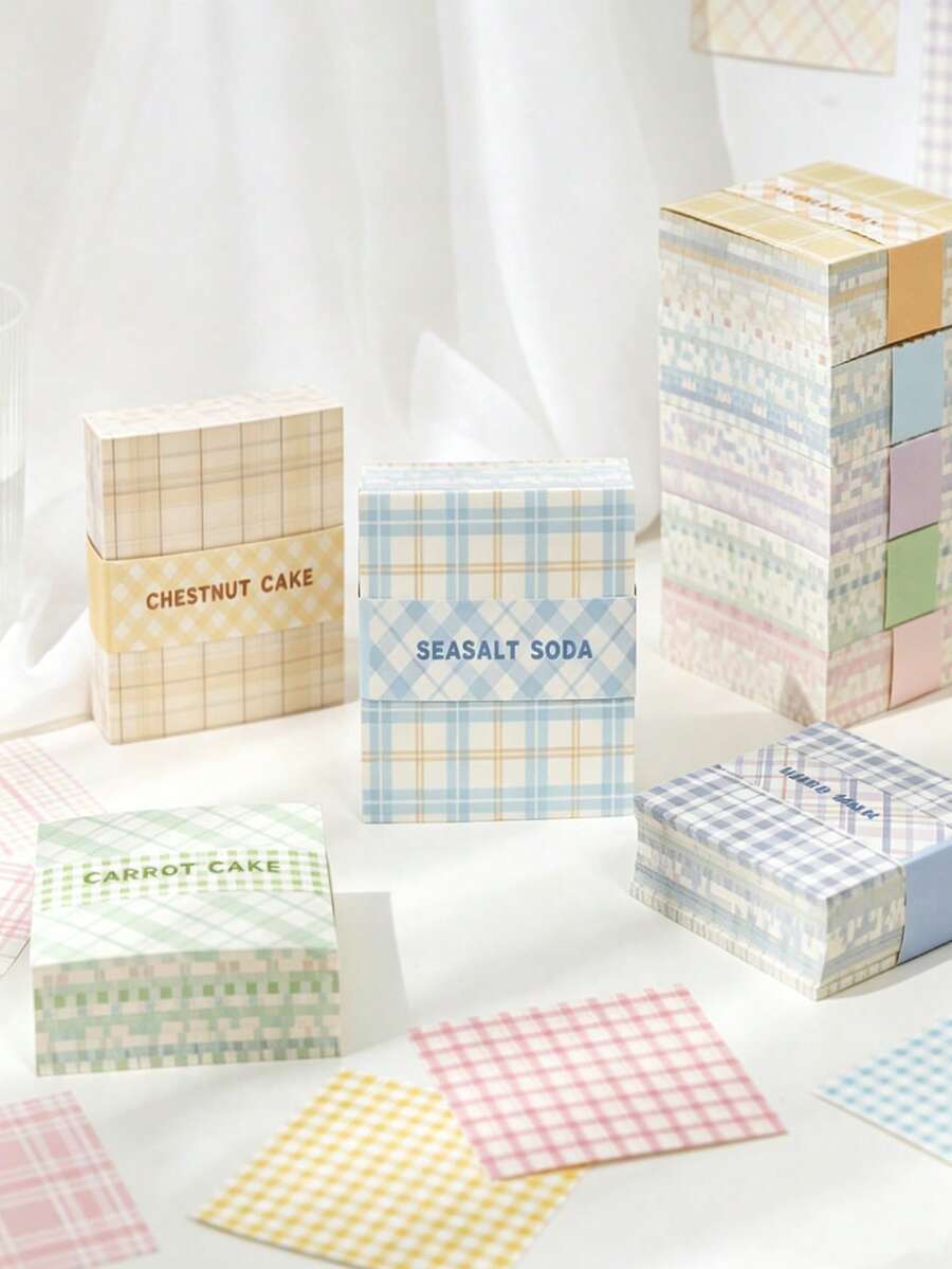 1pc/4pcs Fresh Macaron Color Series Plaid Sticky Notes, Multiple Exquisite Grid Textures, 200 Thick Non-Bleed Sheets Per Box, Smooth Writing Without Smudging, Suitable For Planner Collage, Daily Memo, Desktop And Wall Decoration, Gentle Atmosphere Gift For Stationery Lovers, Office Supplies, Learning Stationery - one-size - View 1