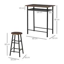 3-Piece Bar Table And Chair Set: Dining Table With 2 Bar Stools, Kitchen Table And Chairs, High Table And Bar Stools With Storage Shelf, Metal, 80 X 50 X 90 Cm, Black - Brown + Black - View 7