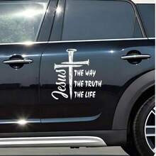 1件耶穌釘十字架汽車車窗乙烯基貼紙，The Way The Truth The Life 基督教貼花，5.8/9.15英吋，防水抗UV戶外裝飾，適用於SUV卡車廂後窗，可移除宗教車輛配件 - 多色 - 查看 1