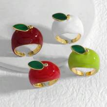Cute Enamel Apple Adjustable Ring For Women Gold Plated Fruit Statement Open Ring Jewelry - Apple - View 4