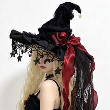 2026 Halloween Witch Hat Women's Gothic Handmade Bowknot Fleece Lace Lolita Ladies Wizard Hat - Multicolor - View 7