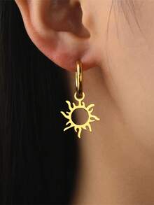 LIKGREAT 1 Pair Women's Fashion Hollow Sun Pendant Stainless Steel Earrings, Daily Commute Versatile Accessory - Solar Series - View 3