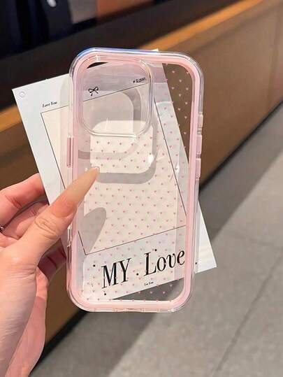 1pc Heart Pattern, Contrast Color 2-In-1 Pink Shockproof Phone Case, TPU Material, Suitable As Holiday Gift, Compatible With Apple 11 12 13 14 15 16pro/Promax/14 15 16plus/17, Unisex