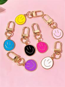 1pc/7pcs Women's Candy Color Smiling Face Alloy Keychain, Suitable For Daily Use, Gift For Mother, Father, Graduation Ceremony And Teacher - Multicolor - View 4