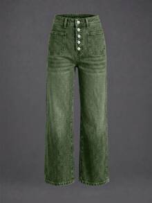 New Women's Loose Elastic Waist Denim Capri Pants Casual Spring - Army Green - View 4