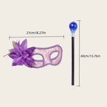 2pcs Sexy Floral Lace Eye Mask & Queen Rhinestone Cane Set, Carnival Wedding Photography Decoration Halloween Costume Props - Multicolor - View 5