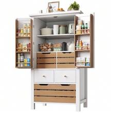 Kitchen Cabinet (80 X 40 X 140 Cm), Tall Sideboard, Multifunctional Sideboard, Storage Unit With Two Doors And Five Drawers, Black And White - 白色 - 查看 6