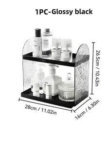 1pc Black Cosmetic Storage Box, Acrylic Double Layer Elevated Cosmetic Display Rack, Vanity Tray, Desktop Organizer, Dorm Storage, Suitable For Vacation Beach, Bathroom, Bedroom And Other Occasions,Bedroom Room Decor,Back To School - Black - View 10