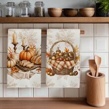 2PCS Kitchen Towels Autumn Vintage Bread Pumpkin Acorn Print 40*60cm Rectangular Microfiber Kitchen Towels, Dish Cloths, Tablecloths, Hand Towels, Kitchen Decor, Home Decor, Housewarming Gifts For Neighbors, Perfect For Kitchen And Bathroom Use, Suitable For Housewives And Family Gatherings, High Cost-Performance, Household Essential - Multicolor - View 1
