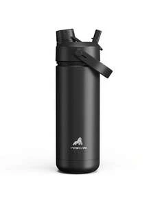 Powcan 18oz Insulated Water Bottle With 2-In-1 Straw And Drinking Spout Lid, 24 Hours Cold Retention, Leak-Proof, Double-Wall Stainless Steel, Suitable For Sports, Gym, Travel And School - Black - View 2