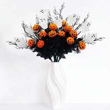 5Pcs Halloween Black Branches With Small Pumpkins - Artificial Stems With Maple Leaves Holloween Table Party Indoor Decorations (Halloween Branche) - Multicolor - View 7