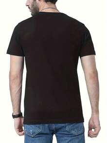 Summer Men's Fashion Pattern Short Sleeve Shirt T T-Shirt With Letter Pattern Print - 黑色 - 查看 2