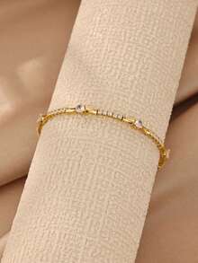 Exquisite Stackable Gold-Plated Bamboo & Ball Shape Bracelets With White Zirconia Inlay, 18K Gold Plated Fade-Resistant Adjustable Bangle, Suitable For Women, Mom, Best Friend And Girlfriend, Wedding, Vacation Charm Jewelry, Party, Daily Wear Accessory, Birthday Anniversary Gift - Various - View 9