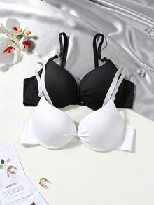 2pcs Thin Padded Push-Up Bra With Ruffle Bow Decoration, Suitable For Teenage Girls - Multicolor - View 2