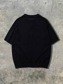 ANDREILEEE 男士中性針織 Polo 領上衣 街頭休閒通勤百搭短袖寬鬆 T-shirt 春夏季 - 黑色 - 查看 5