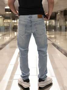 Men's Slim Fit Premium Denim Jeans With Elastane Lycra - 藍色冰島 - 查看 3