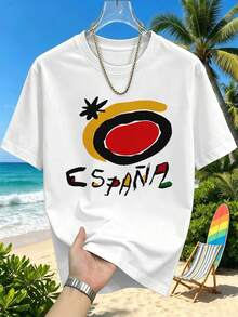 Men's Summer T-Shirt With A Graphic Print Of Spain, White. Quality Fabric, Loose And Comfortable Fit, Urban Hip-Hop Style. Graphic Design. - White - View 2