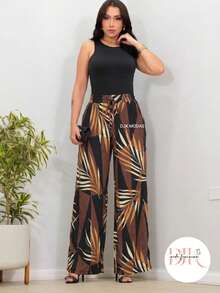 Wide-Leg Pants In DUNA Fabric, Unlined, Woven Fabric WITHOUT Elastane, With Pockets (Size Chart Available) - marrón con chapa negra - Ver 1