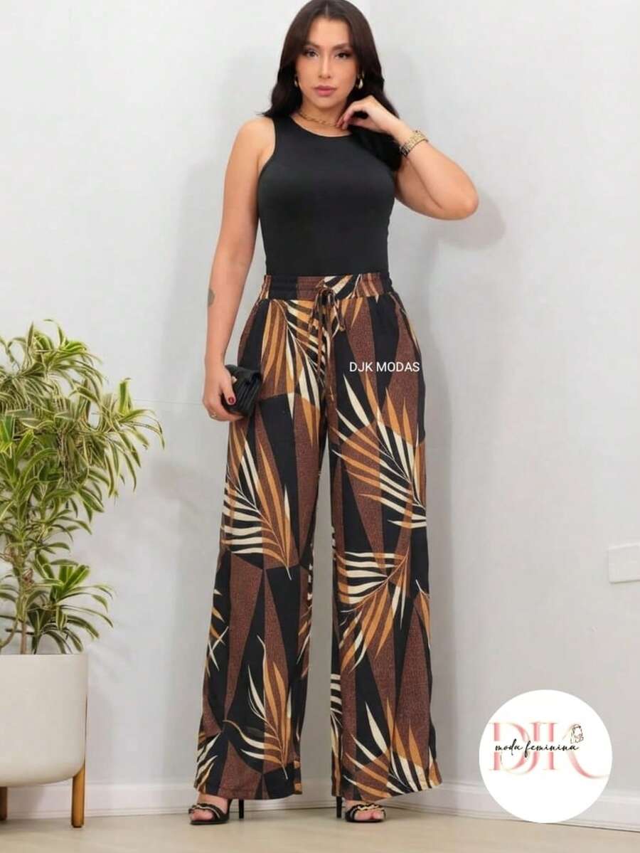 Wide-Leg Pants In DUNA Fabric, Unlined, Woven Fabric WITHOUT Elastane, With Pockets (Size Chart Available) - marrón con chapa negra - Ver 1