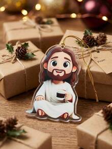 1pc Cute 2D Acrylic Jesus Pendant, Unisex, Cute Cartoon Jesus Decorative Pendant, Suitable For Home Decor, Christmas Decor, Room Decor, Backpack Charm, Car Charm, Keychain, Perfect Gift For Family And Friends - Multicolor - View 2