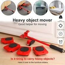 Juego de herramientas para elevar y trasladar muebles - Rodillos para muebles pesados, kit de deslizadores para muebles - Herramienta profesional de alta resistencia para elevar muebles con rodillos de traslado (ROJO, talla única) - A - Ver 2