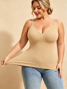 1 buah EssElegance Plus Size Tank Top, Musim Semi/Panas, Sepanjang Musim, Gaya Olahraga, Bra Olahraga Ukuran Besar, Tank Top Olahraga Ukuran Besar, Bergaris, Tanpa Punggung - Aprikot - View 2