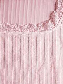 1 pieza Vestido mini elegante de unicolor con encaje de tela tejida y volante en el bajo, vestido de playa para mujer para primavera/verano - Rosa Pálido - Ver 6