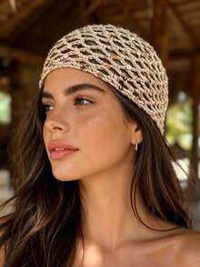 1 buah Topi Rajut Crochet Wanita Tipis Berongga dengan Hiasan Payet untuk Musim Semi/Panas, Cocok untuk Pemakaian Sehari-hari di Luar Ruangan pada Musim Semi/Panas/Gugur, Warna Payet Acak - Payet berbentuk berlian besar - View 4