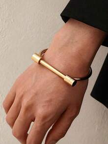 1 pieza Brazalete/Pulsera de acero inoxidable 304 de alta calidad, brazalete abierto para mujer, pulsera de moda con diseño de herradura para mujer, nueva pulsera con diseño de tornillo de metal, estilo unisex. Adecuado para uso diario/verano/playa/vacaciones - Dorado - Ver 8