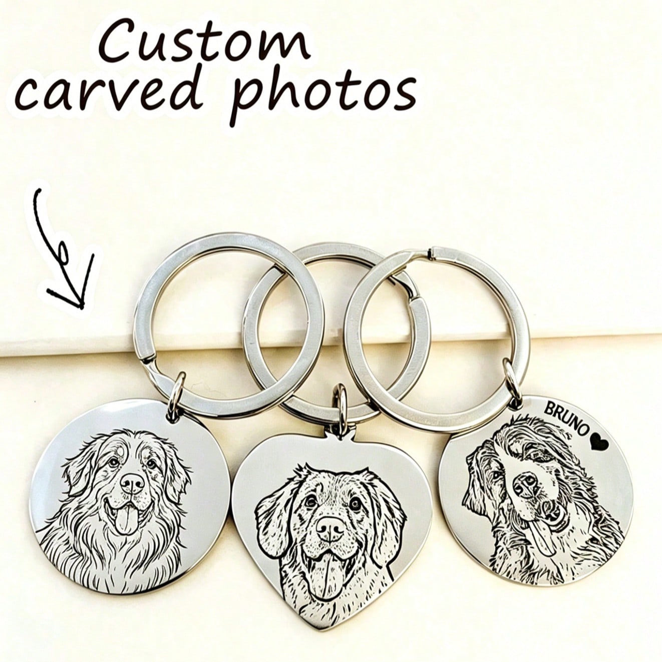 1 pezzo Portachiavi personalizzato con foto incisa | Portachiavi con foto di animali domestici | Portachiavi con foto | Ritratto di animali | Disegno