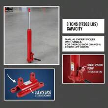 Manual Lift Cylinder 8 Tons Capacity For Garage Shop Cranes Engine Hoist Single Piston Pump Clevis Base Manual Handle Red-XY740858 - Multicolor - View 6