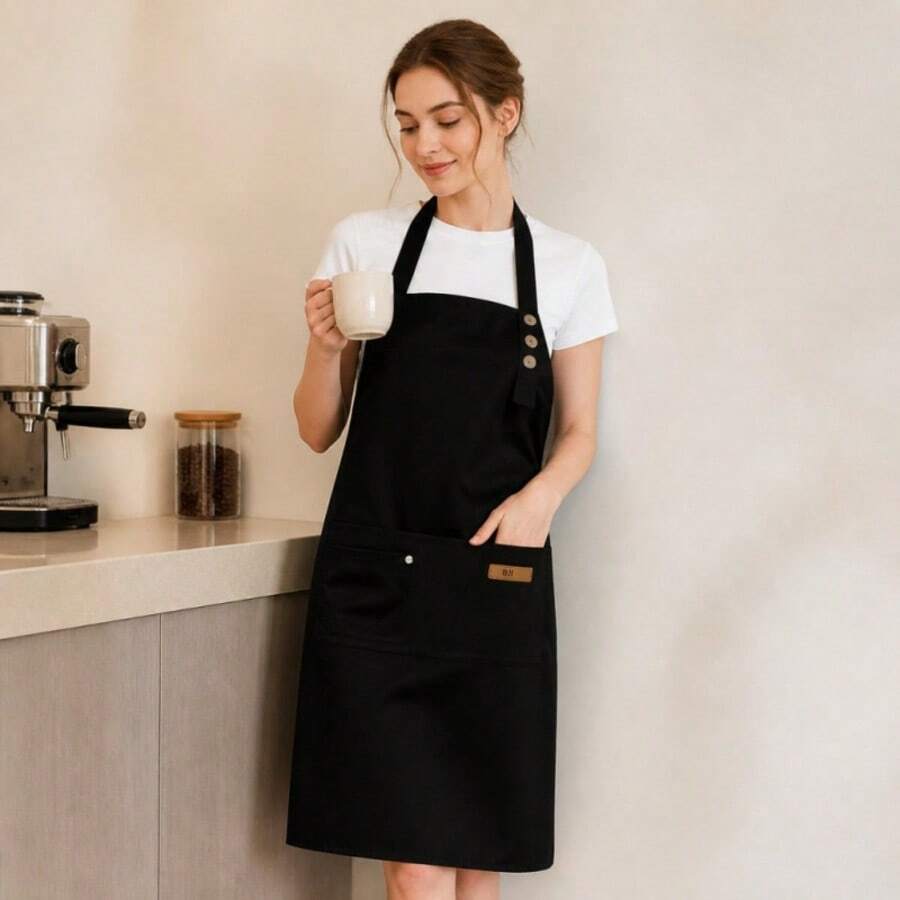 Delantal de lona ajustable con bolsillos grandes, delantal de cocina duradero para hornear, cafetería, restaurante y ropa de trabajo - Multicolor - Ver 1