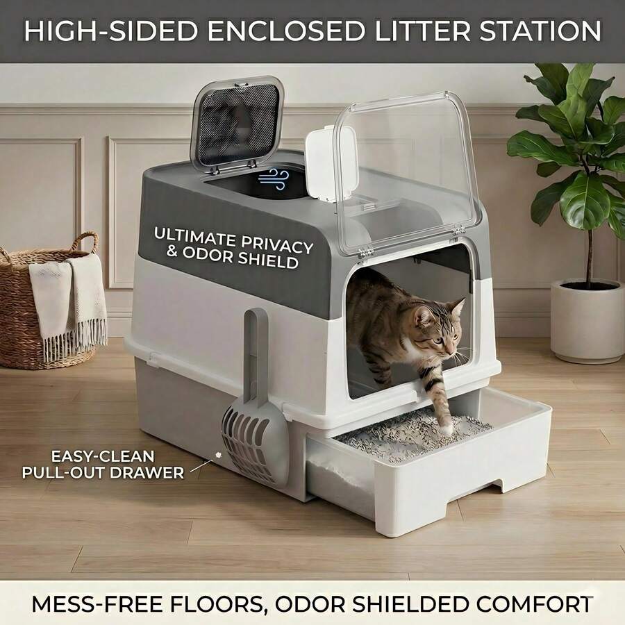 Enclosed Litter Box With Front Entry Top Exit Design, Anti Tracking & Odor Control Covered Litter Pan, Pull-Out Design, Easy Clean Litter Box For Indoor Cats,Cat Stuff,Cat Accesorries,Cat Supplies,Pet Supplies,Kitten Stuff,Halloween