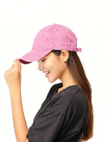 FADZOYLE 女款軟頂韓系Ins風百搭水洗素色棒球帽休閒日系Dad Hat - 粉色 - 查看 3