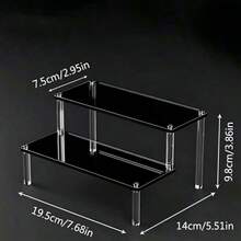 Black Glossy Mirror Acrylic Step Display Stand, Clear Cylinder Support Desktop Organizer Rack For Figurines Cosmetics Jewelry Perfume Storage,Bedroom Room Decor,Back To School - Black - View 5