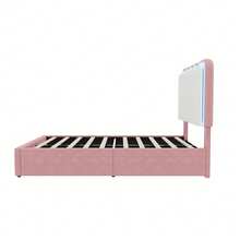 Flieks 3ft Single Upholstered Bed Frame With Adjustable LED Wavy Headboard, 2 Storage Drawers, Pink & Cream White - Pink - View 11