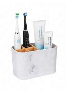 Bathroom Toothbrush Holder, Electric Toothbrush Holder, Bathroom Countertop Storage Box, With Bamboo Divider, Children's Toothbrush And Toothpaste Holder, Suitable For Bathroom Countertop Storage. - Multicolor - View 2