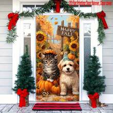 2D Curtains Autumn Decorative Curtains Pet Pumpkin Hat Cat And Dog Pattern Multiple Autumn Design Curtains Decoration Suitable For Thanksgiving Halloween Harvest Party Autumn Door Flags Multiple Styles Available - Multicolor - View 4