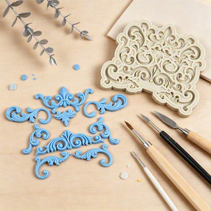 1 buah Cetakan Silikon Tanah Liat Dekoratif Pola Relief Eropa Retro, Cetakan Silikon untuk Membuat Aksesori Dekoratif DIY, Cocok untuk Kreasi Artistik Buatan Tangan, Dekorasi Tanah Liat Tetes Resin, Mudah Dilepas dari Cetakan, Cetakan Silikon yang Dapat Digunakan Kembali. - Krem - View 1