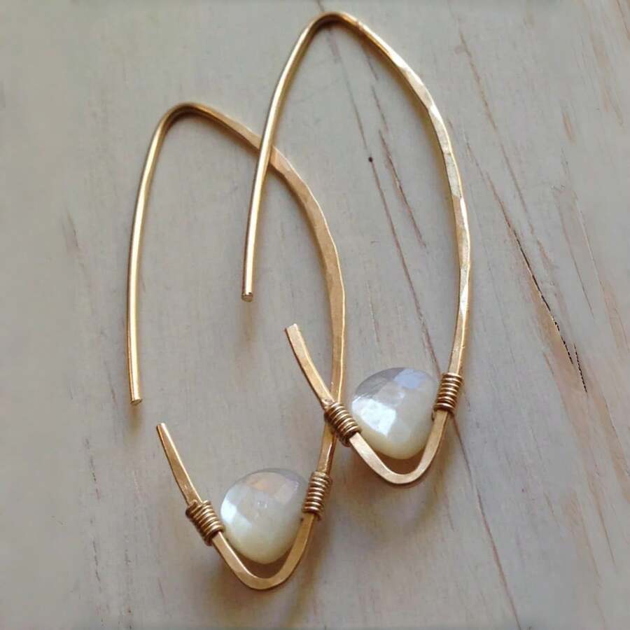 DIYCCPC Pendientes de aro abierto minimalistas para mujeres, diseño de alambre de metal geométrico, adecuados para uso diario y citas - Dorado - Ver 1