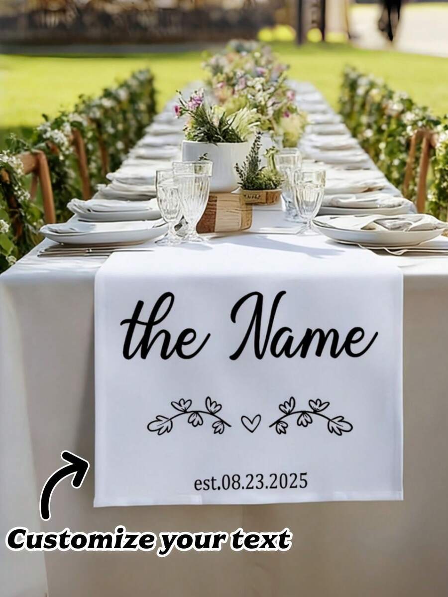 Custom Table Runner Personalized Monogram Initial And Date Design, For Graduation Feast, Gift Table And Decoration, Add Your Text For Birthday, Anniversary Or Holiday Gatherings - Multicolor - View 1