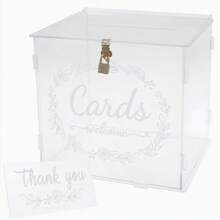1 pieza Caja de tarjetas personalizada, caja de boda transparente con cerradura y ranura, soporte resistente, caja de colección de sobres de tarjetas de regalo decorativa, adecuada para ocasiones de boda - transparente - Ver 3