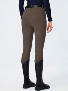 ROYALS MATTINI Women's Equestrian Cycling Pants With Convenient Pockets On Both Sides, Suitable For All Seasons, High Waist Butt-Lifting, All-Match Solid Color Minimalist Versatile, Positioning Print Durable Riding Pants, Professional Competition Training Outdoor Sports Pants - Coffee Brown - View 5
