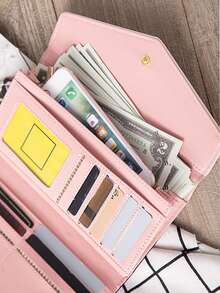 Korean Style Ditsy Floral & Diamond Pattern Colorblock Envelope Clutch Wallet School Supplies Teacher Gifts Back To School For Women Wallet Purse Wallet Long Wallet - Multicolor - View 4